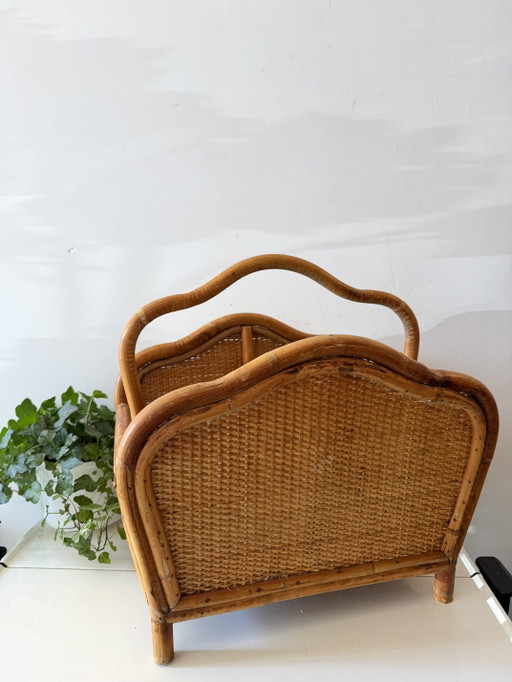 Vintage Rotan Lectuurmand – tijdschriftenrek, Rattan