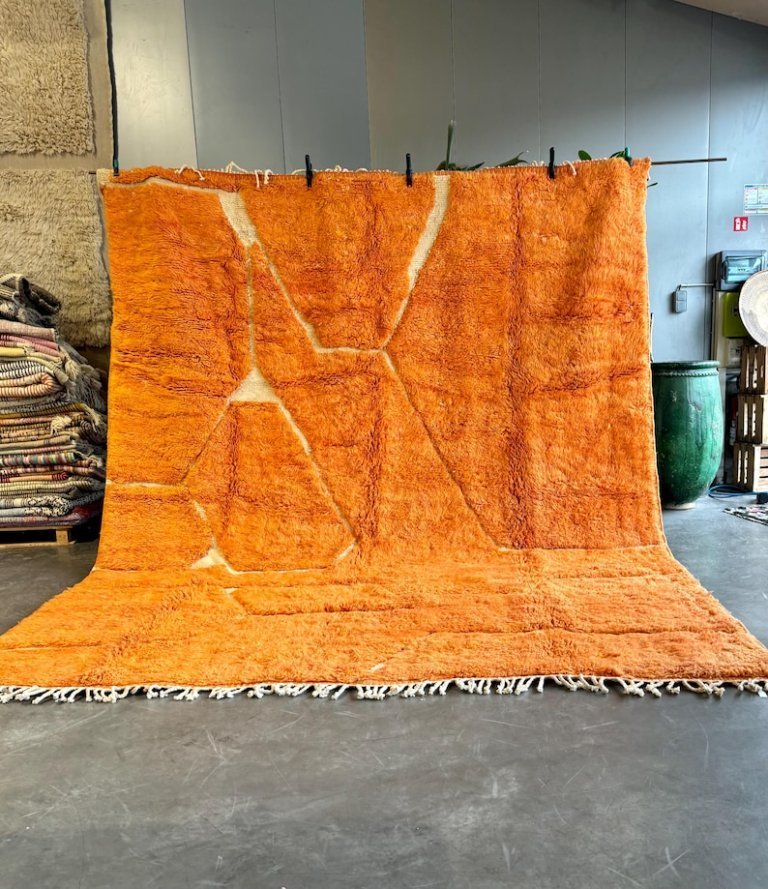 Moroccan Mrirt Rug Handmade Wool 3x2m Custom Rug Orange Berber Rug Luxury Thick Wool