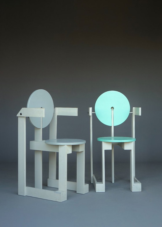 Image 1 of Rare pair of 'Plakhout' Side Chairs by Henk Lampe. 1979
