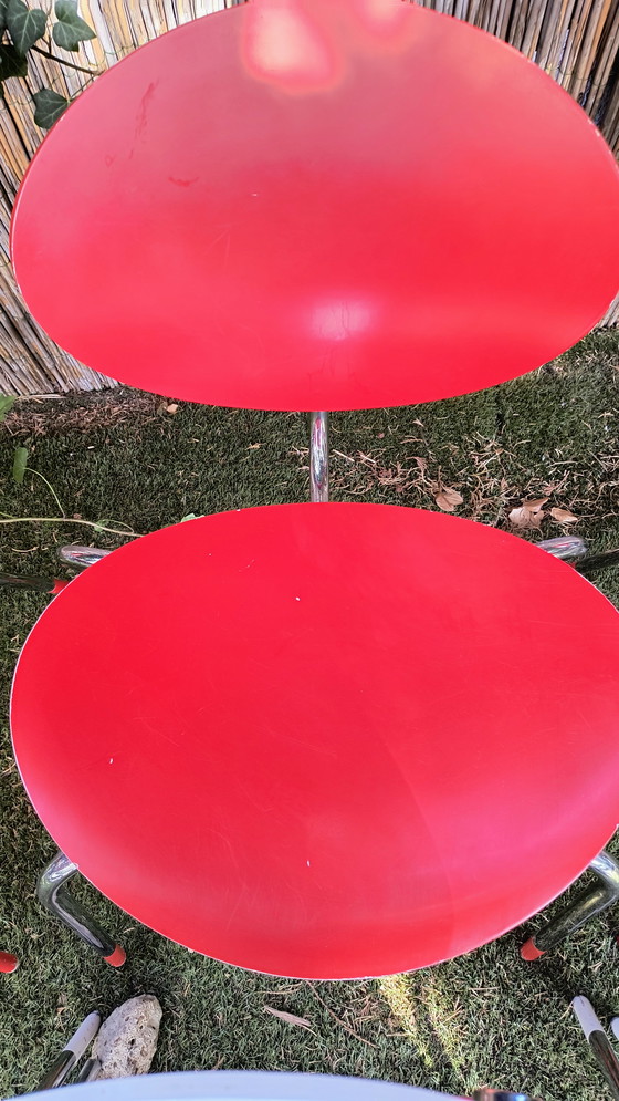 Image 1 of Set di 6 sedie originali Elmar Flötotto Mosquito - rosso e bianco (2003)