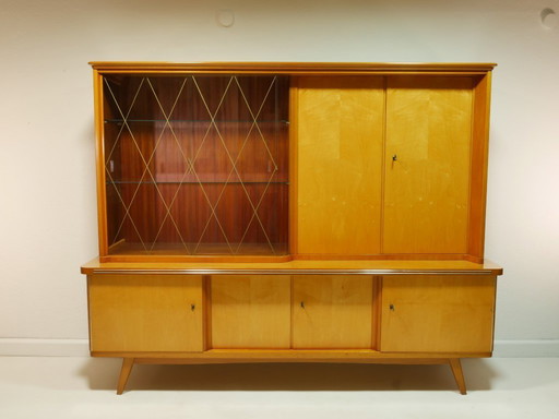 Credenza vintage con grande vetrina, mobile da soggiorno, anni '60, Germania