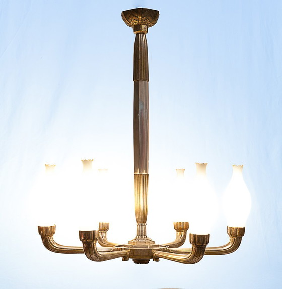 Image 1 of Art Deco Kronleuchter aus versilbertem Messing, 1920