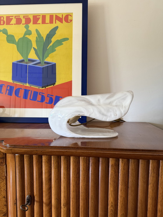 Image 1 of Murano geblazen schelpvormige glazen sculpturale tafellamp, La Murrina Italië 1970