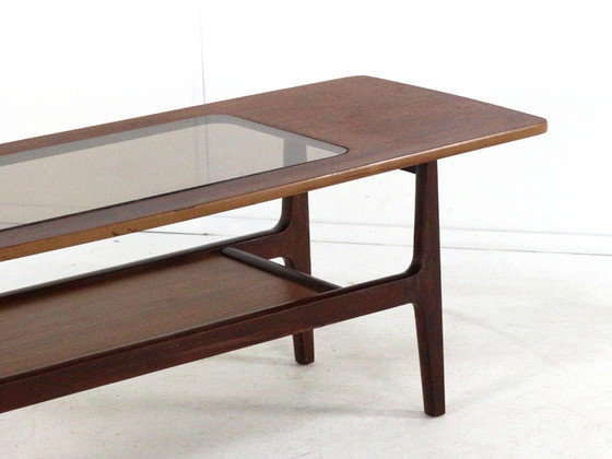 Image 1 of Vintage coffee table with glass and magazine rack 'Bristol'
