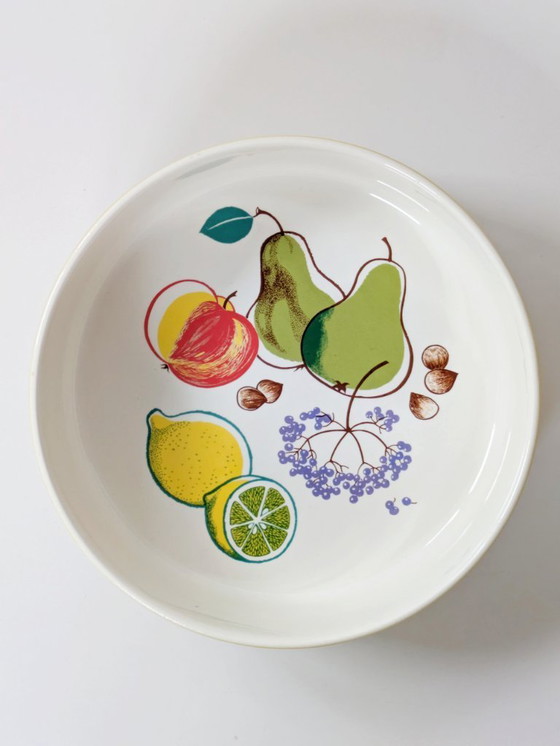 Image 1 of Vintage Melitta Fruit Pattern Serving Bowl, 1970s German Stoneware