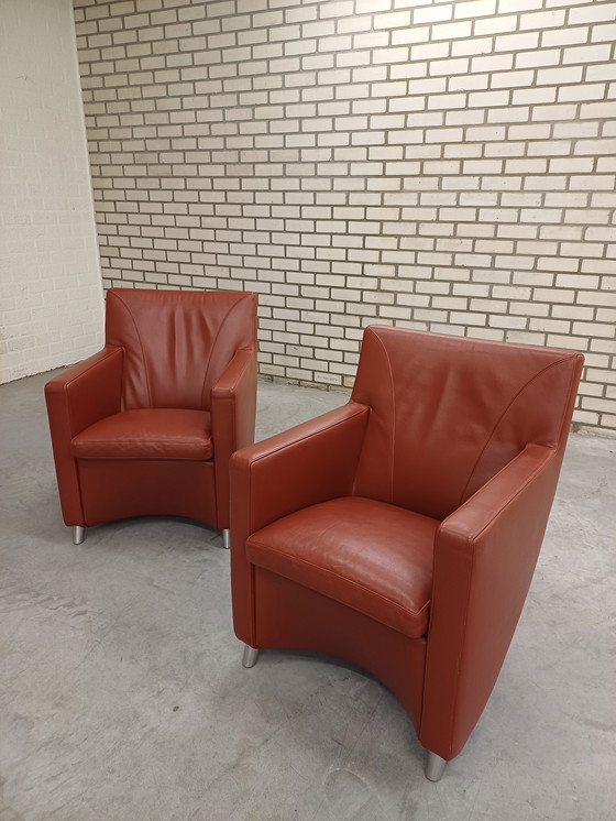 Image 1 of Leolux Dolcinea Sessel (2 Stück) Leder Senso 4100 Rust Alu poliert Stuhlbeine