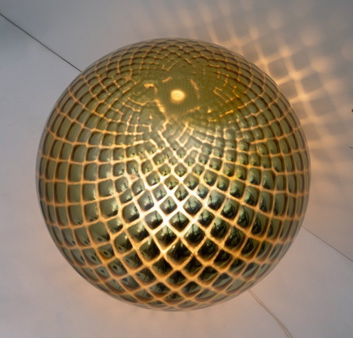 Mid-Century Modern Italian Gold Murano Glass "Diamont Sphere" Table Lamp, 1970s