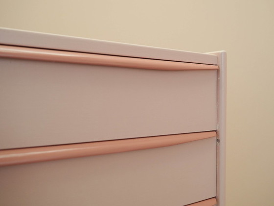 Dänische Kommode aus den 1970er Jahren in Rosa, vier Schubladen, Teakfurnier, massive Beine – Kommoden, Wood (photo 13 of 18)