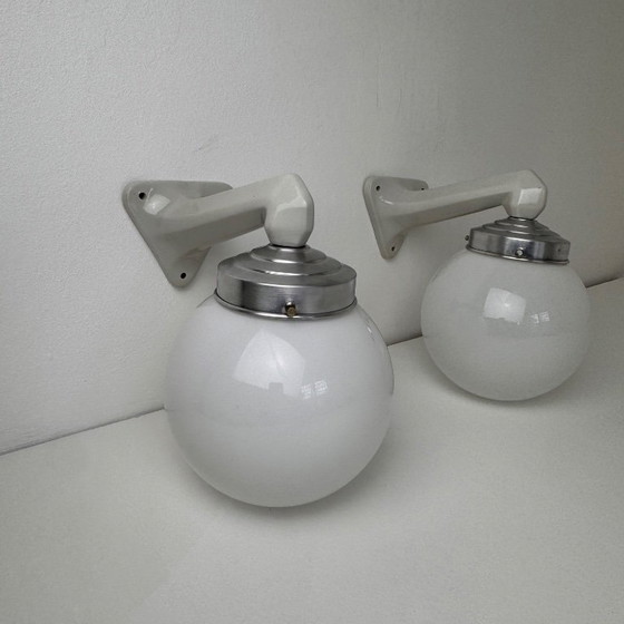 Image 1 of Pair of antique vintage opaline wall sconces