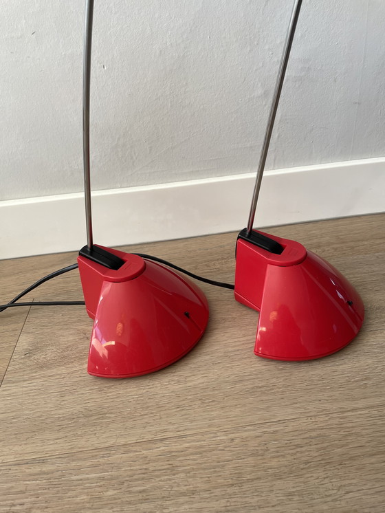 Image 1 of Set van 2 Memphis style bureaulampen rood