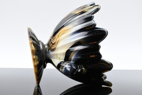 STS Abel / Hrastnik, Agate glass bowl with doves, Yugoslavia, 1930s design, Black (photo 2 of 9)