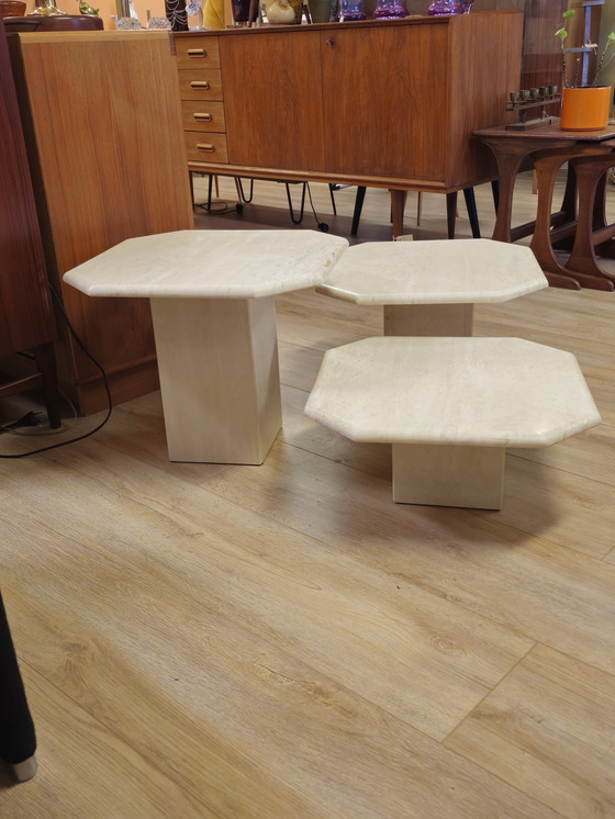 Image 1 of Vintage Travertine Marble Stone Side Tables Coffee Table Tables