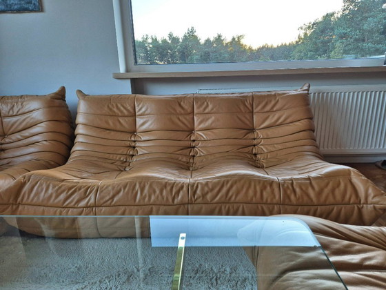 Image 1 of Michel Ducaroy for Ligne Roset Camel Leather Togo Sofas, Set of 5