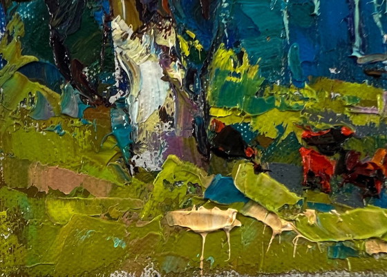 Originales Ölgemälde: Ländliche Sommerlandschaft in der Nähe des Dorfhofs – Gemälde & Zeichnungen, Canvas (photo 6 of 8)