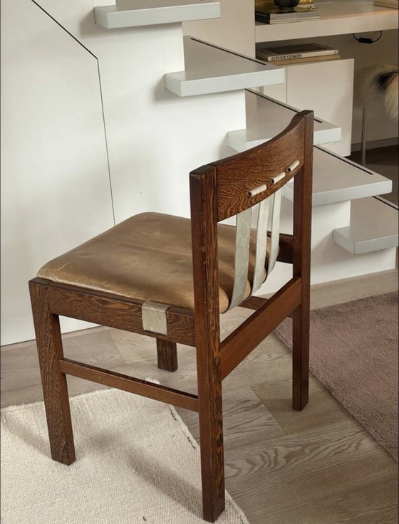5x Vintage Harness Leather Chairs | Leather Seat | Wood, Dining chairs, Brown (photo 2 of 13)