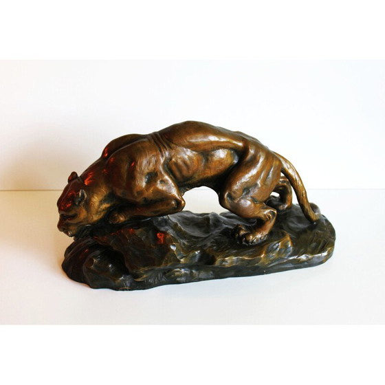 Image 1 of Sculpture of a lioness in terracotta by Armand Fagotto