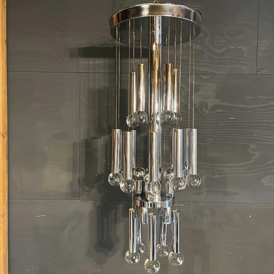 Image 1 of Sciolari Kronleuchter aus der Mitte des 20. Jahrhunderts, aus Chrom und Glas
