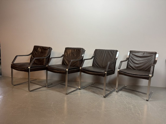Image 1 of Mid-Century Design Set of Four Sled Leather Dining Chairs by Rudolf Glatzel for Walter Knoll, Germany 1960s 