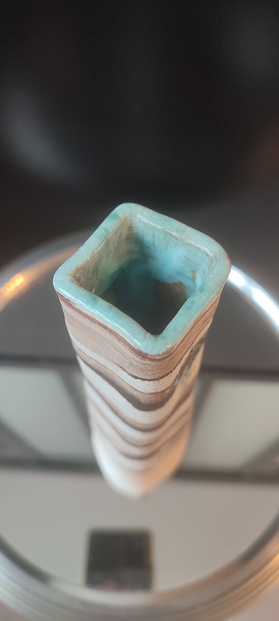 Image 1 of Turned stoneware vase, signed, with relief decoration