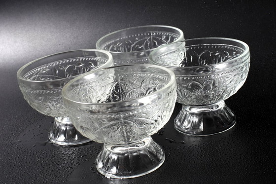 Image 1 of Set of 4 Mid-Century Pressed Glass Dessert Bowls Cibulak by Pavel Panek / 1977