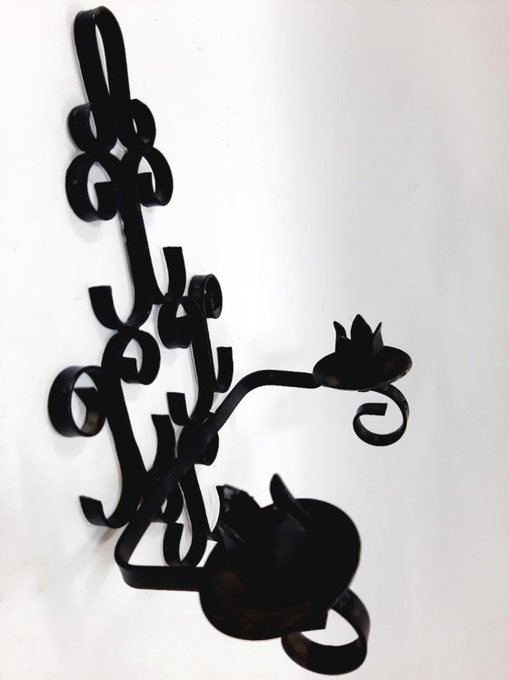 Image 1 of Portacandele doppio vintage, in ghisa, da appendere alla parete