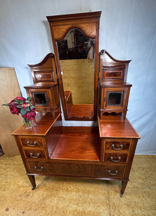 Edwardian Vintage Inlaid Console Hall Table / Dressing Table – 1900–1910  A stunning example of Edwardian craftsmanship