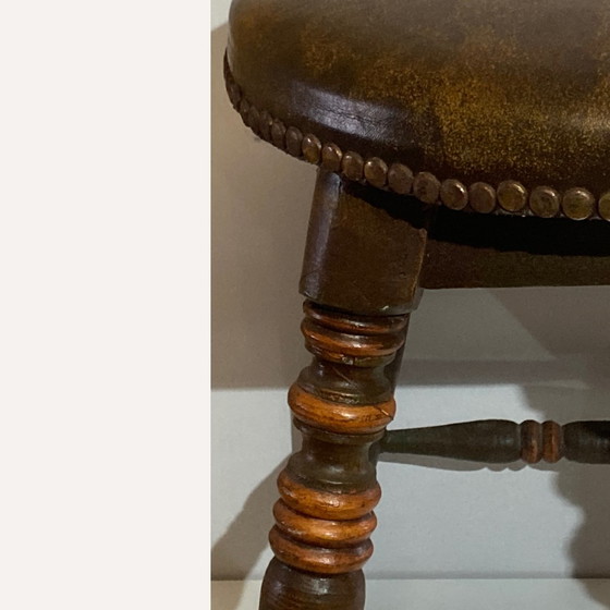 Image 1 of Victorian Tudor Low Elm Bar Stool, England, 1900S