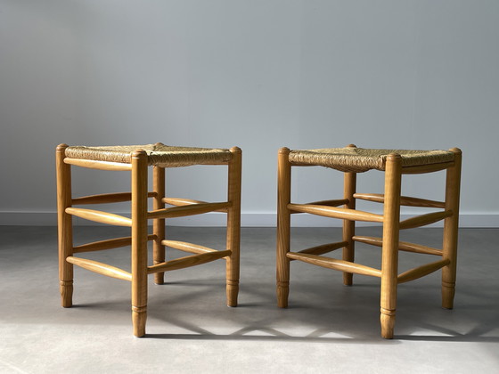 Image 1 of Ensemble de 2 tabourets en osier vintage des années 1960