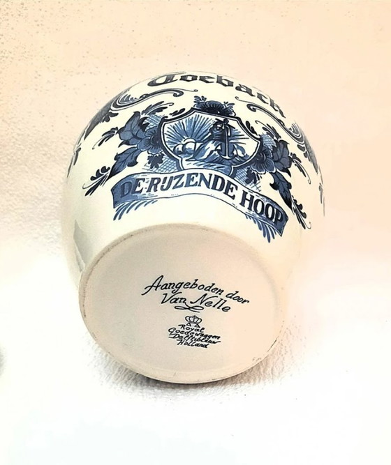Image 1 of (W008) Delft Blue tobacco jar Royal Goedewaagen – Van Nelle “Rising Hope”