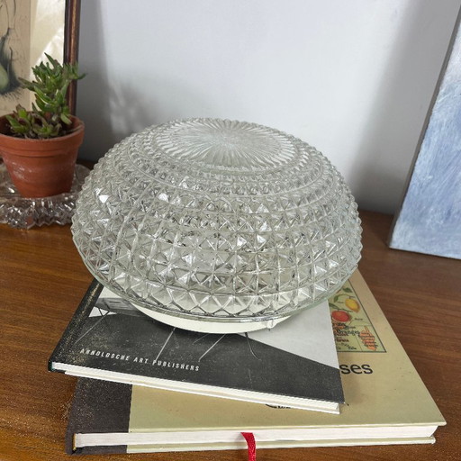 Grande applique murale ronde plafonnier en verre transparent vintage 1970 1980