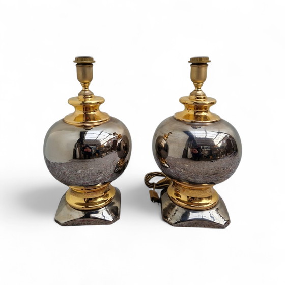 Image 1 of Dos lámparas de cerámica dorada, Italia, 1970