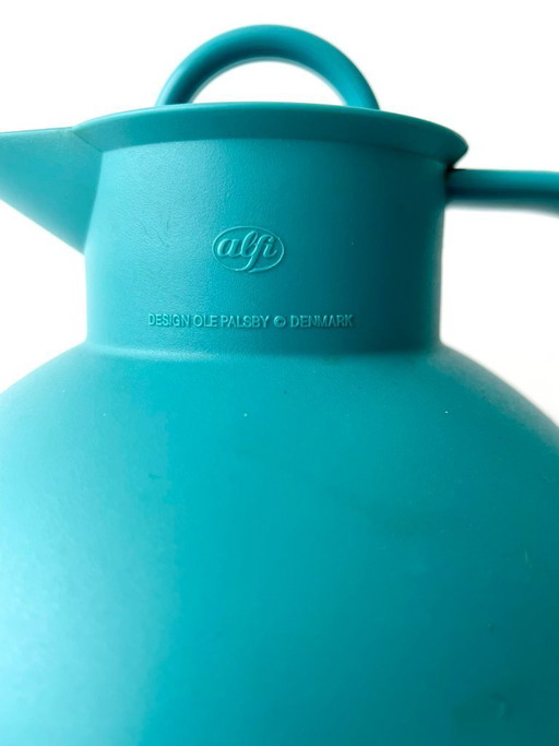 Alfi turquoise jug, Denmark postmodern insulated jug, thermos flask, 80s design