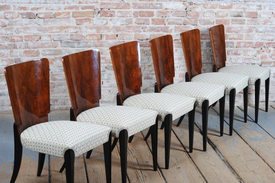 Set van zes gerestaureerde art-deco stoelen, van Halabala, UP Závody, beukenhout, Tsjechië, jaren 1930. (photo 6 of 14)