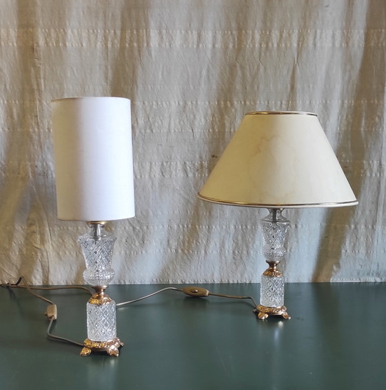 Image 1 of Pieds de lampe à poser en verre et métal doré - mid. XXeme