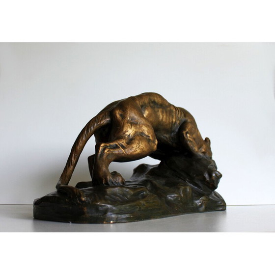 Image 1 of Sculpture of a lioness in terracotta by Armand Fagotto