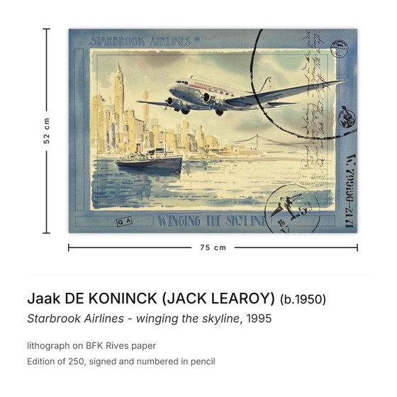 Jaak DE KONINCK (JACK LEAROY) gesigneerde lithografie Starbrook Airlines - winging the – Litho's & Zeefdrukken (photo 2 of 5)