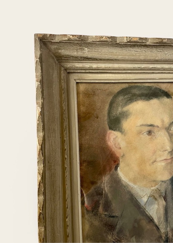 Image 1 of Pastel portrait of a man under glass, signed, early 20th century