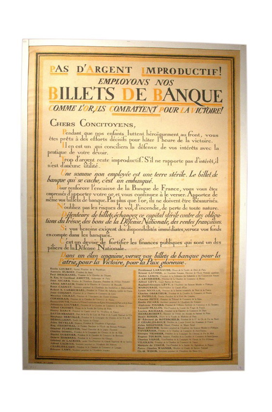 Cartel original sobre cartón, «Usemos nuestros billetes», imprenta DRAEGER Frères, París, 67 x 105 cm, (photo 7 of 7)