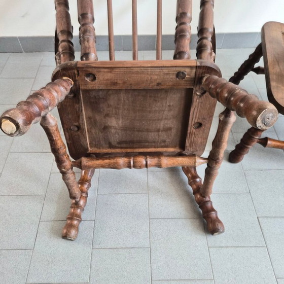 Image 1 of PAAR VINTAGE BRUTALISTISCHE EIKEN FAUTEUILS UIT DE JAREN 70 MET SPOELEN UIT DE JAREN 70