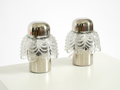 Two large, rare 1960s metal and glass table lamps by VEB Narva Leuchtenbau