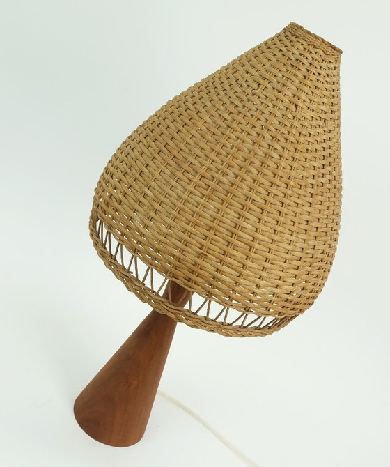 Image 1 of dänische moderne tischlampe teak und rattan 1960er mid century wicker light