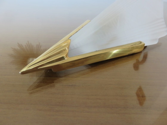 Art Deco Wall light, in gilded brass and thick frosted glass, Transparent (photo 6 of 12)