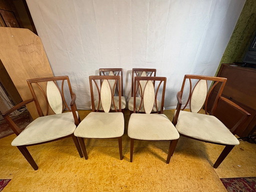 Juego de seis sillas de comedor de teca estilo retro vintage de mediados de siglo de GPlan, 1970