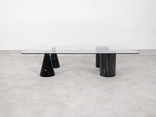 Vintage Italian Rectangular Marble Coffee Table with Glass Top