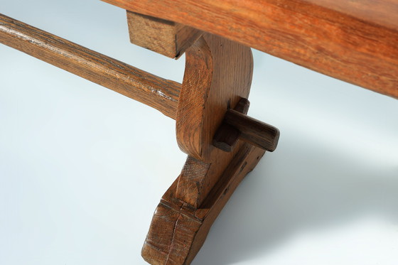 Image 1 of Extra lange massief iepenhouten kloosterbank, Frankrijk ca. 1850