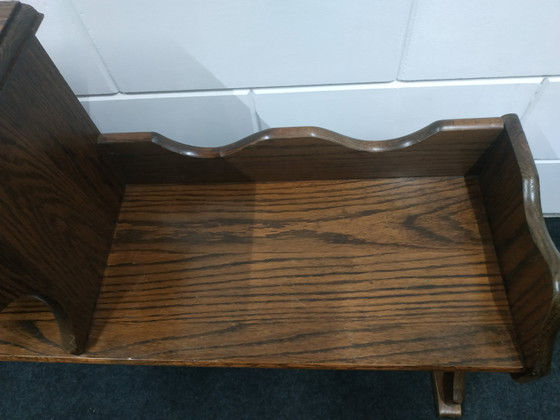 Image 1 of Ancien banc téléphonique en bois Table à plantes avec tiroir