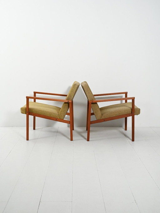 Coppia di poltrone danesi in teak con rivestimento verde