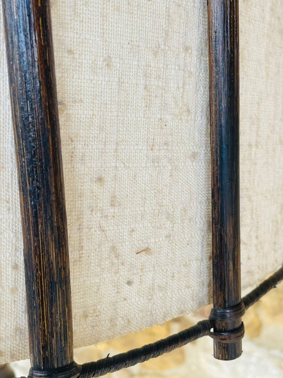 Image 1 of Mid-Century, Turned Wood, Bamboo Rattan Floor Lamp Circa 1950s