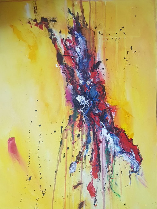 People on the way to...,abstract 3D schilderij gemaakt in acryl en inkt.