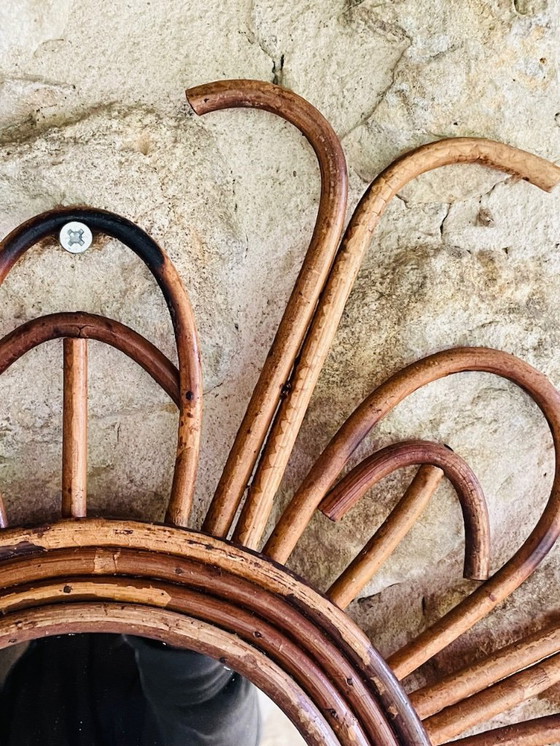 Image 1 of Specchio da parete in rattan e bambù, metà secolo, anni '60